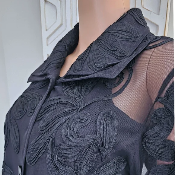 DAMEE INC Black Mesh Embroidered Floral on Mesh Jacket Cardigan Jacket Large - Picture 5 of 9